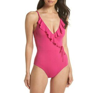 Becca Rebecca Virtue Color Code Wrap Swimsuit sz M Flamingo